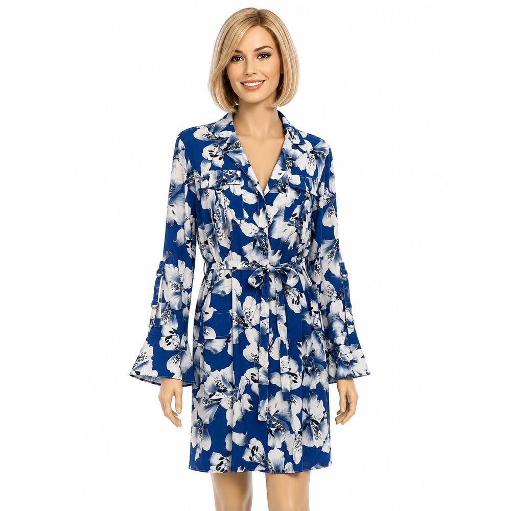 Nicole Miller Collection Silk Shirt Dress Size Medium Floral Tie Waist LW